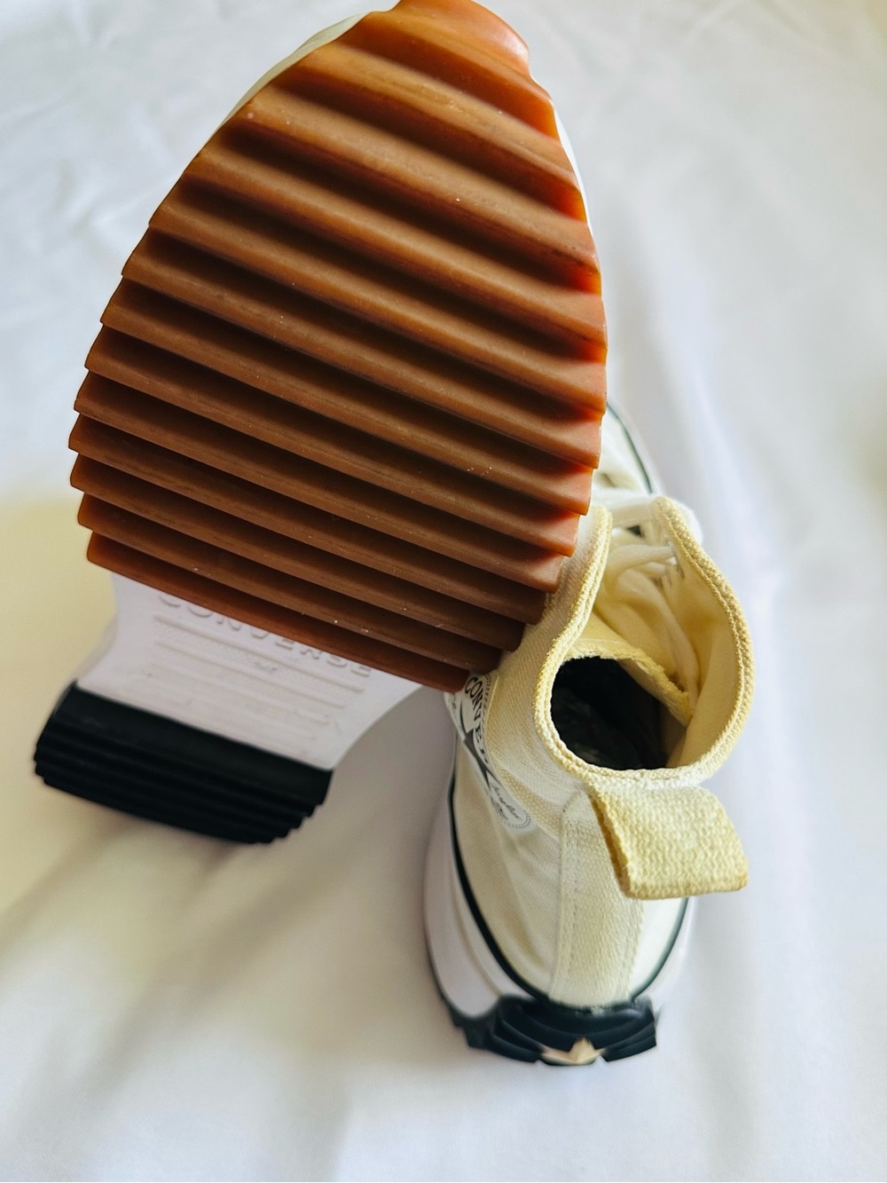 Converse Cream High Top Platform Sneakers with Black & Gum Accents - Picture 7 of 9